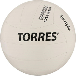Мяч волейбольный TORRES Simple, размер 5, синтетическая кожа (ТПУ), машинная сшивка, бутиловая камера, бело-че