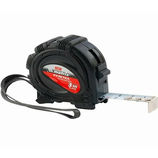 Рулетка 3м х 16мм MATRIХ Black 31013, обрез. корпус