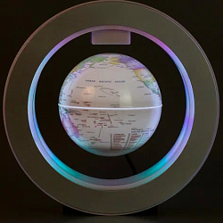 Левитирующий светящийся глобус в круглой рамке (D-10см) белый