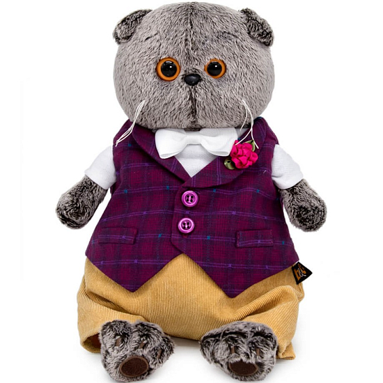 Мягкая игрушка Басик в бордовом жилете с розочкой, 25 см (Ks25-178)