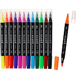 Набор маркеров профессиональных двусторонних 12шт/12цв, в пластиковом пенале с ручкой   9950884