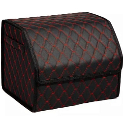 Органайзер автомобильный FOR CARS 3D 50*30*30 черный/красная нить/черный кант, экокожа, 2-й ромб