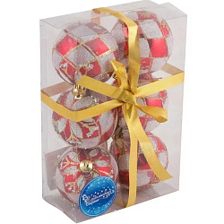 Набор шаров 6 см, 6 шт., цвет: красный с рис PBD6-6-882-R арт.101778