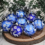 Набор шаров пластик d-6 см, 8 шт "Северный олень" синий 3249228