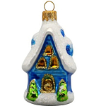 Ёлочное украшение "Домик с елочками" голубой, в подарочной упаковке h-9см, ФУ-411/2