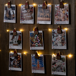 Гирлянда "Нить - Роса с насадками" 2 м, «Прищепки-домики», свечение тёплое белое, ААх2, IP20