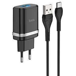 Сетевое ЗУ 1USB 3A HOCO C12Q microUSB, черное, QC3.0