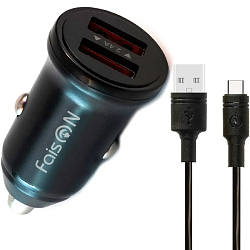 Авто ЗУ 2USB 2.4A FAISON А-37, Push, Type-C, белый