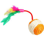 Шар-погремушка сизалевый с перьями, 4.5 см, оранжевый