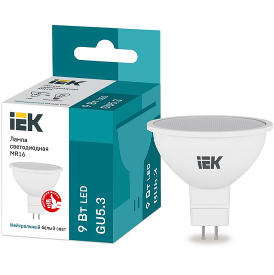 Лампа светодиодная IEK ECO MR16 9W/4000К/GU5.3