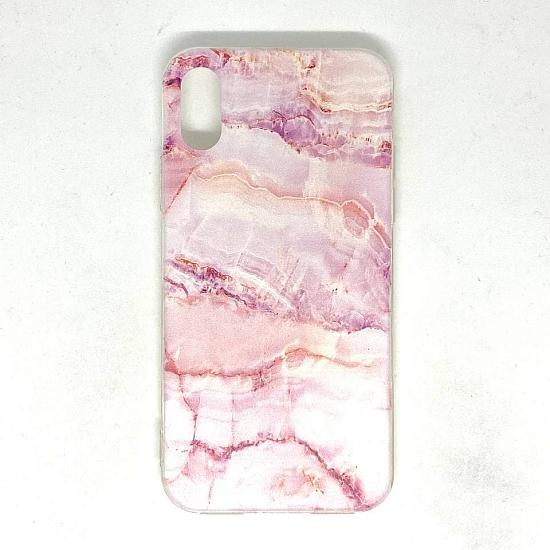 Задняя накладка GRESSO. Коллекция Мрамор розовый для iPhone X/XS  прозрачный