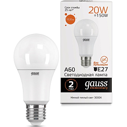 Лампа светодиодная GAUSS Elementary A60 20W/3000K/E27