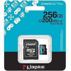 Micro SD 256Gb Kingston Class 10 Canvas Go Plus A2 U3 V30  (200 Mb/s) + SD адаптер