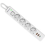 Сетевой фильтр  3.0м DEFENDER DFS 143, белый, 4розетки,USB+TypeC