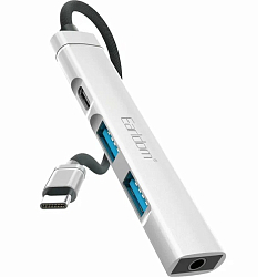 USB-Хаб EARLDOM ET-HUB20, 2USB+выход Type-C, PD+разъём jack 3.5, серебряный