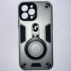 Задняя накладка МОБИЛИС для iPhone 13 Pro Max, серебряный противоударная с кольцом 360°