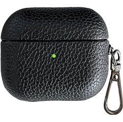 Чехол МОБИС для AirPods 4 пластик + экокожа с карабином К-09 Черный