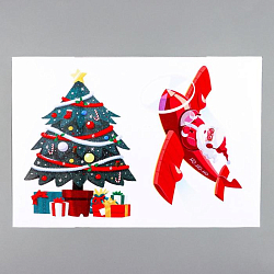 Наклейка пластик интерьерная цветная "Ёлочка и Дед мороз на самолете" 20х30 см   6770312 6770312