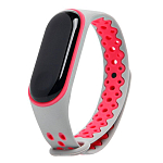 Силиконовый ремешок ZIBELINO для Xiaomi Mi Band 5 серый с розовой перфорацией