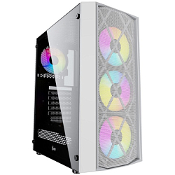Корпус Powercase Rhombus X4 White, Tempered Glass, Mesh, 4x 120mm 5-color LED fan, белый, ATX  (CMRMW-L4)