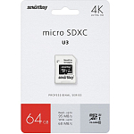 Micro SD 64Gb SMARTBUY Pro Class 10 U3; R/W:95/60 MB/s (с адаптером SD)