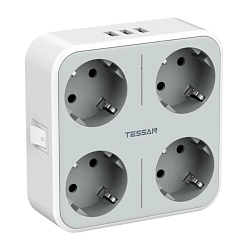 Сетевой разветвитель 4гн. TESSAN TS-302-DE, 3USB, Grey