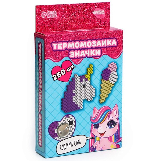 Термомозаика «Милый единорог» с пинцетом, значком