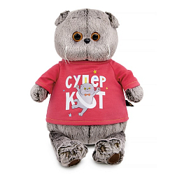 Мягкая игрушка Басик в лонгсливе с принтом "Супер кот" , 25 см (Ks25-284)