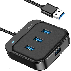 USB-Хаб HOCO HB31, 3USB 2.0+1USB3.0, кабель USB 1,2м, чёрный