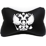 Подушка-косточка ГЕРБ белая вышивка, эко-кожа