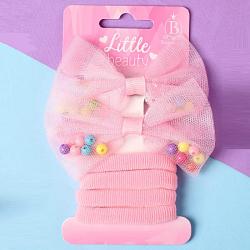 Набор для волос "Карапунька" (4 резинки, 2 зажима) яркие бусинки, розовый 6970584