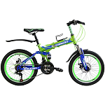 Велосипед TORRENT Rapid Зеленый, синий (рама сталь 14,5", подростковый, внедорожный, 21 скорость, колеса 20д.) (20" / 14,5")