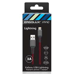 Кабель USB <--> Lightning  1.5м ERGOLUX ELX-CDC09-C43 черный-красный