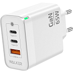Сетевое ЗУ 1USB/2Type-C WALKER WH-45 GaN, белое 65Вт, QC 3.0+PD