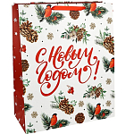 Пакет новогодний горизонтальный «Снегири», 49×40×19 см 9689440