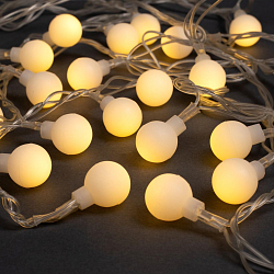 Гирлянда "Нить - с насадками" 5 м, «Шарики белые», свечение тёплое белое, 8 режимов, IP20