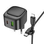 Сетевое ЗУ 1USB/1Type-C 3A BOROFONE BAS22A Black, Lightning-Type-C, 20Вт