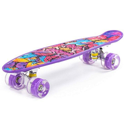 Скейтборд ПОЛЕСЬЕ 56 см, фиолетовая с наклейкой и фиолетовыми колёсами 89625