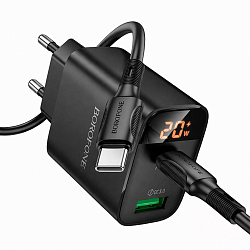 Сетевое ЗУ 1USB/1Type-C 3.0A BOROFONE BA96A чёрный,  Type-C-Type-C, PD20W