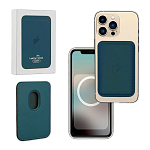 Кошелек для карт Leather Wallet для iPhone 12/12 Pro/12 Pro Max/12 Mini Indigo Blue (Анимация + NFC) с лого