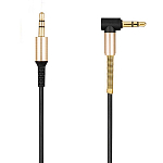 Кабель Jack 3.5 <--> Jack 3.5  1.0м HOCO UPA02 черный, пружинка, боковой