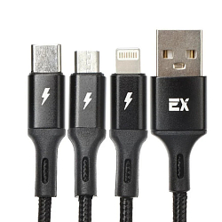 Кабель USB <--> microUSB/Lightning/Type-C 1.2м EXPLOYD Easy EX-K-1417 черный