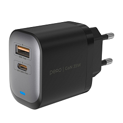 Сетевое ЗУ 1USB/1Type-C PERO TC27 ULTIMATE, серый, 35W