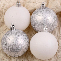 Набор шаров пластик d-6 см, 9 шт "Морозные узоры" белый, серебро   4942007