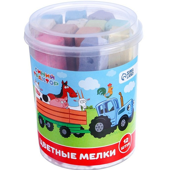 Набор цветных мелков Синий трактор, 12 штук, 10 цветов 9562745