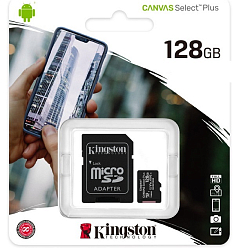 Micro SD 128Gb Kingston Class 10 Canvas Select Plus A1 U1 V10 + SD адаптер