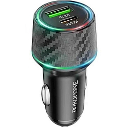 Авто ЗУ 1USB/1Type-C BOROFONE BZ21A,чёрный, кабель Type-C <--> Lightning 48W, PD30W + QC3.0