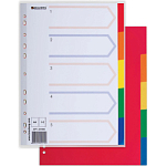 Разделитель пластиковый BRAUBERG, А4, 5 листов, по цветам, оглавление, Китай, 221846
