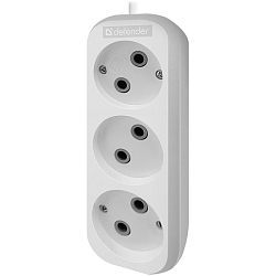 Сетевой удлинитель 10.0м DEFENDER B230 белый, 3 розетки, 10А/2200Вт, б/з, ПВС 2х1,0мм