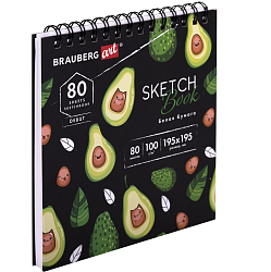Скетчбук, белая бумага 100г/м 195х195мм, 80л, гребень, твердая обложка, BRAUBERG ART DEBUT, 112986
